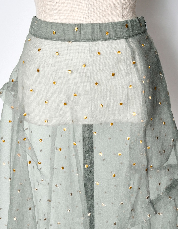 Dot Embroidery Sheer Skirt / light gray