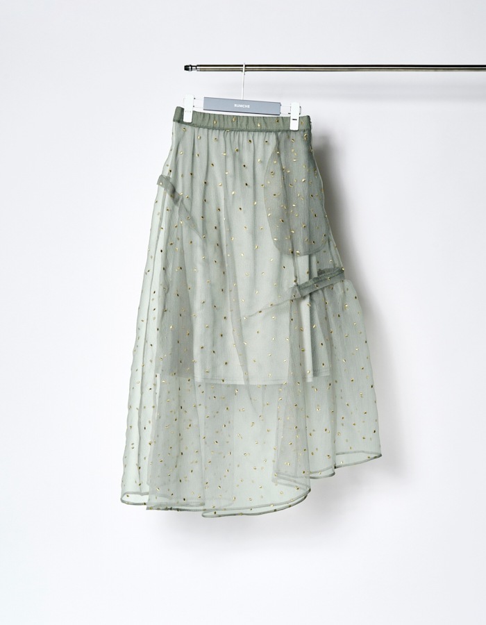 Dot Embroidery Sheer Skirt / light gray