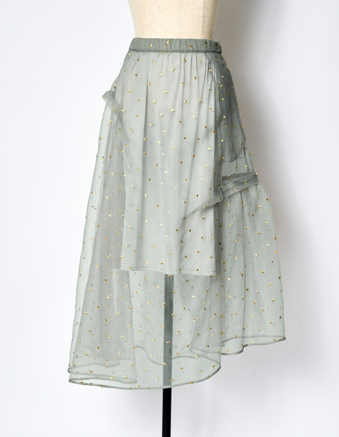 Dot Embroidery Sheer Skirt / light gray