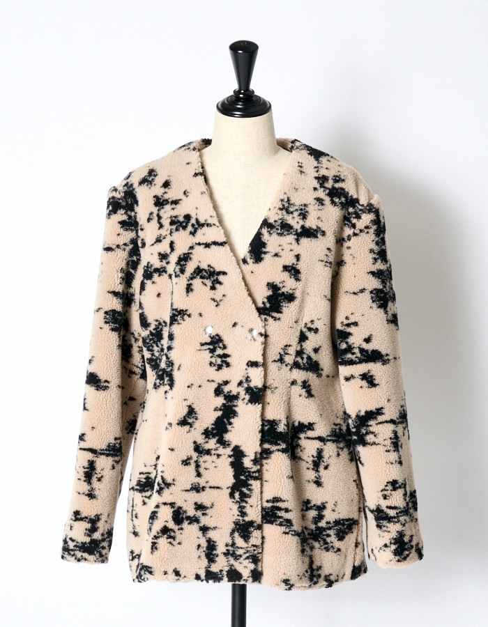 Abstract Paint Boa Jacket / beige