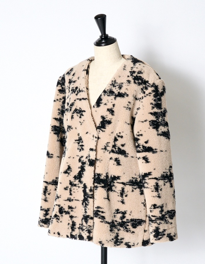 Abstract Paint Boa Jacket / beige