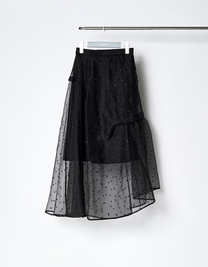 Dot Embroidery Sheer Skirt / black