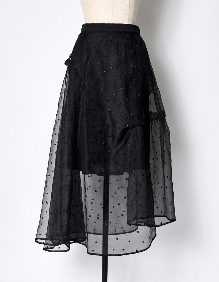 Dot Embroidery Sheer Skirt / black | BOTTOMS,SKIRT | RUMCHE