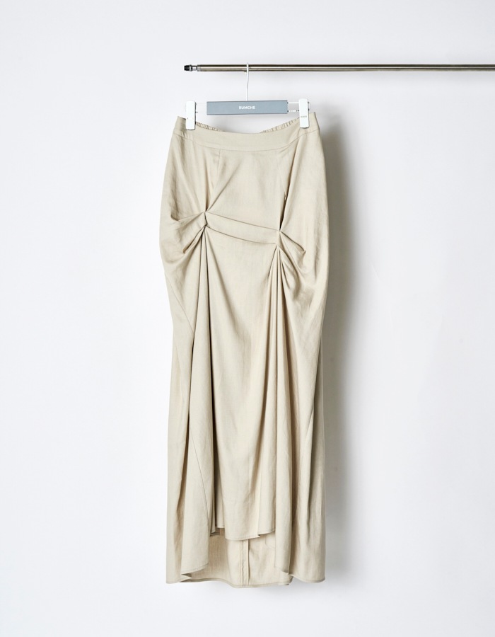 Layered Tuck Skirt / beige