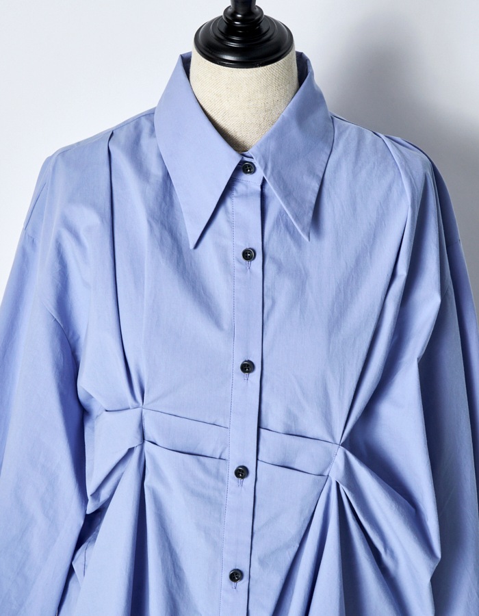 Cotton Layered Tuck Shirt / sax