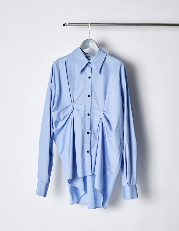 Cotton Layered Tuck Shirt / sax
