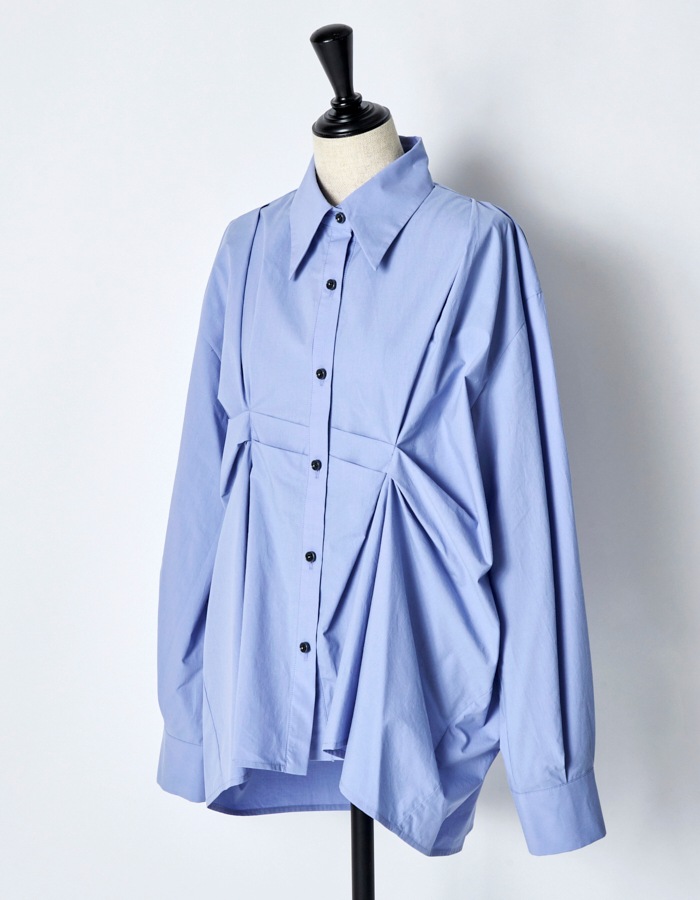 Cotton Layered Tuck Shirt / sax