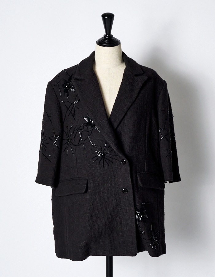 Beads Embroidery Tweed Jacket / black