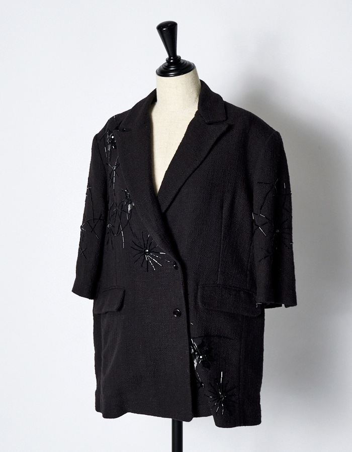 Beads Embroidery Tweed Jacket / black