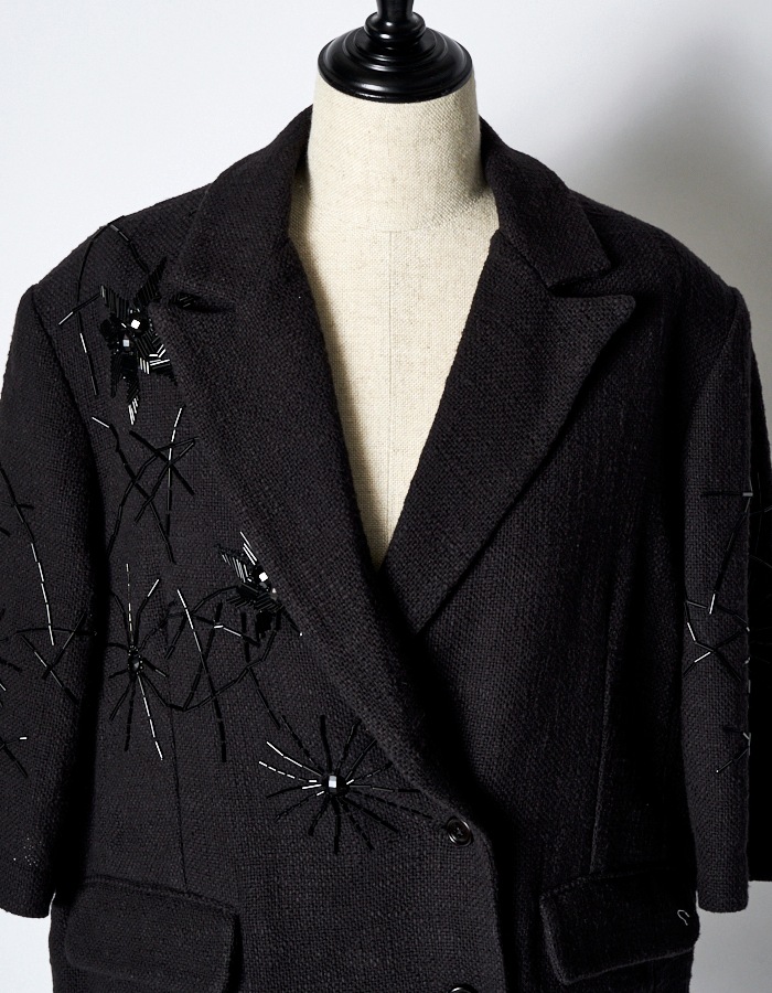Beads Embroidery Tweed Jacket / black