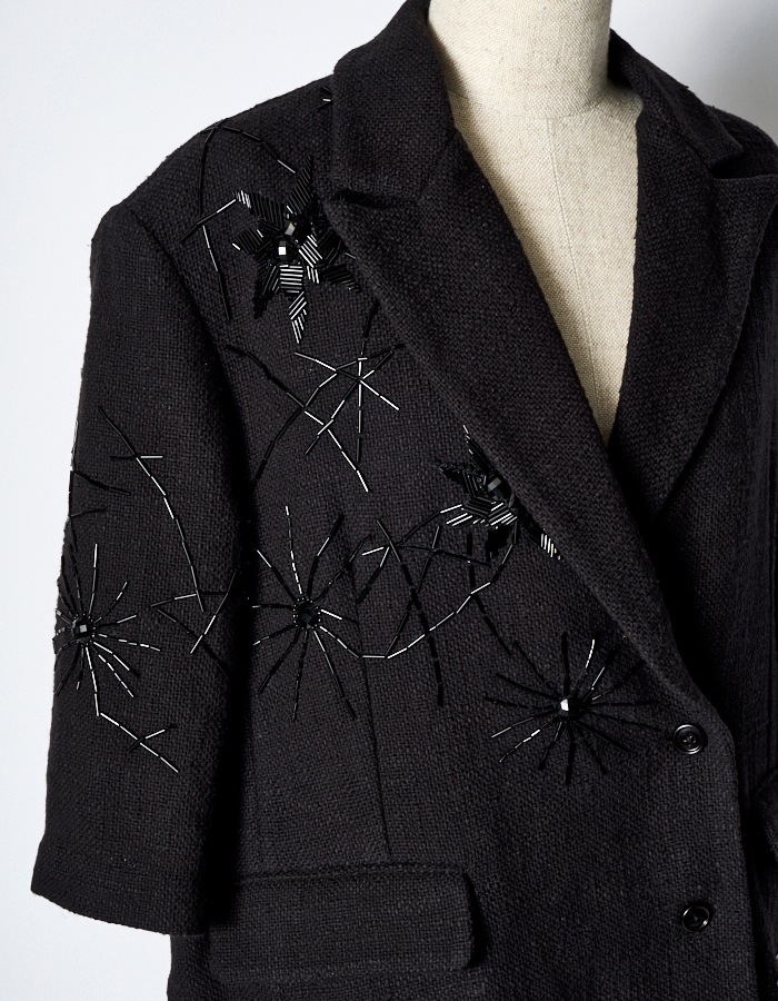 Beads Embroidery Tweed Jacket / black
