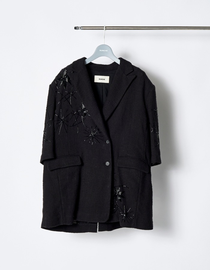 Beads Embroidery Tweed Jacket / black