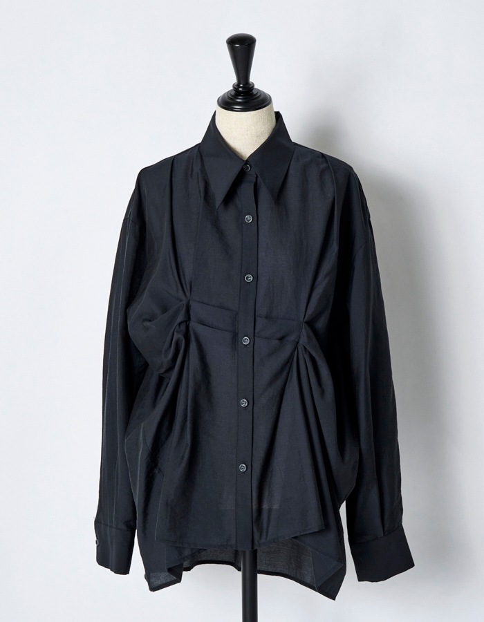 Sheer Layered Tuck Shirt / navy