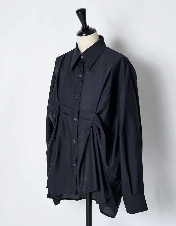 Sheer Layered Tuck Shirt / navy