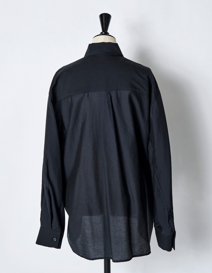 Sheer Layered Tuck Shirt / navy