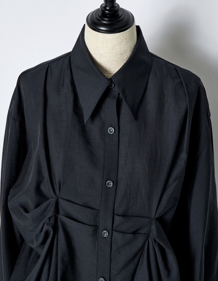 Sheer Layered Tuck Shirt / navy