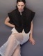 Half Moon Ruffle Short Blouse / black