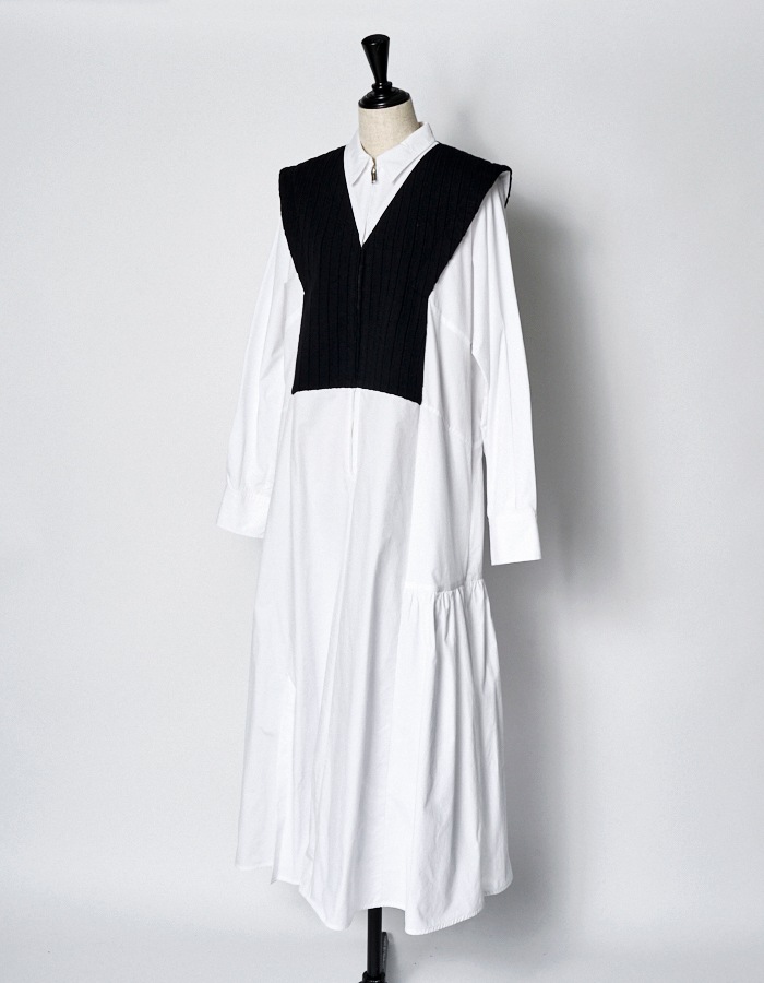 Knit Bonding Shirt Dress / white