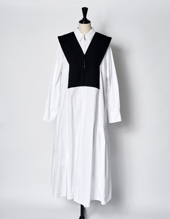 Knit Bonding Shirt Dress / white