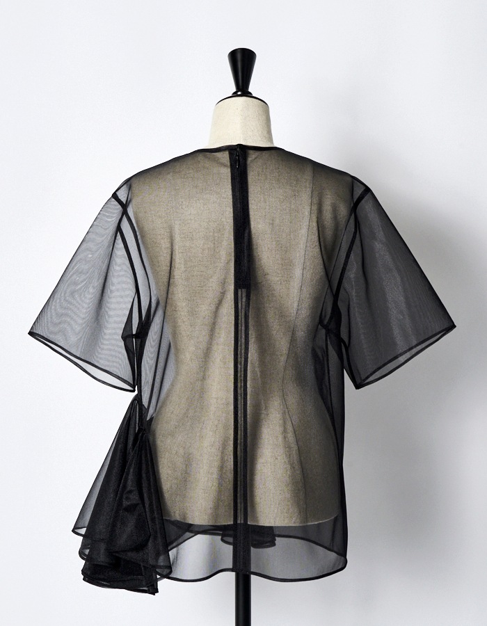 Moon Ruffle Sheer Tops / black