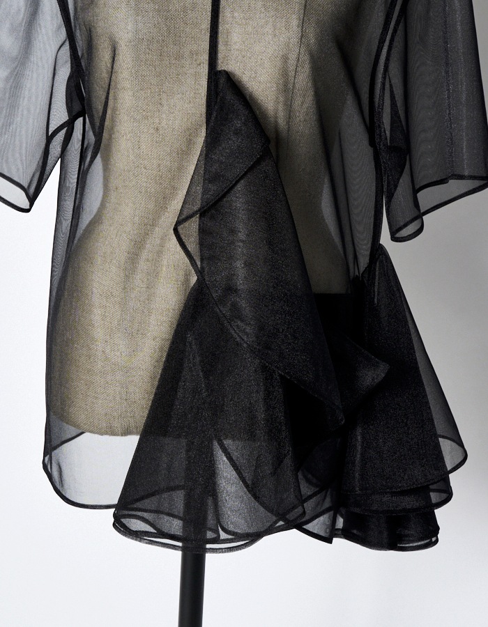 Moon Ruffle Sheer Tops / black