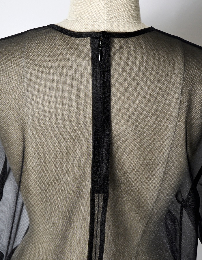 Moon Ruffle Sheer Tops / black