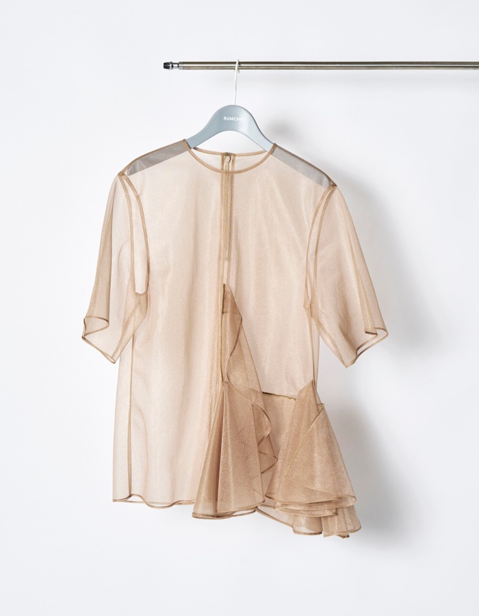 Moon Ruffle Sheer Tops / beige