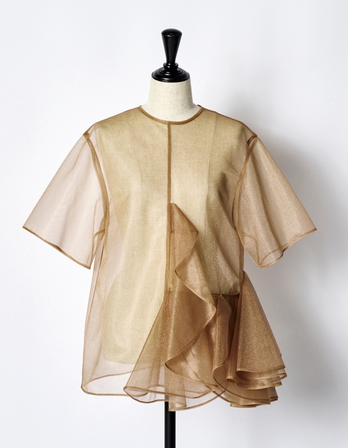 Moon Ruffle Sheer Tops / beige