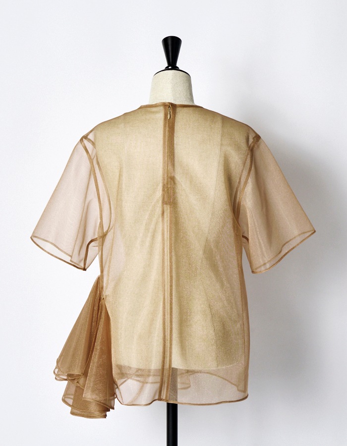 Moon Ruffle Sheer Tops / beige