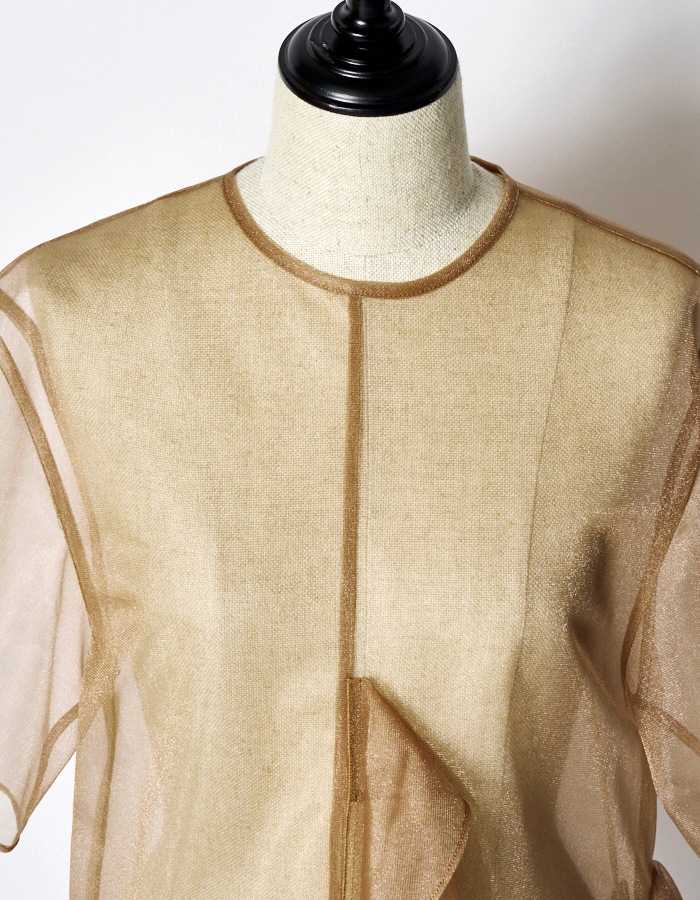 Moon Ruffle Sheer Tops / beige