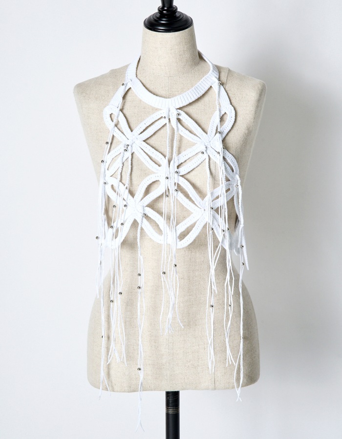 Leaf Fringe Bond Yarn Bustier / white