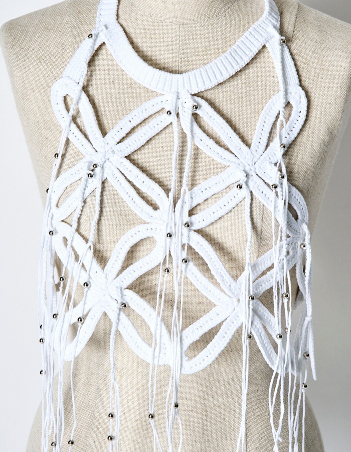 Leaf Fringe Bond Yarn Bustier / white
