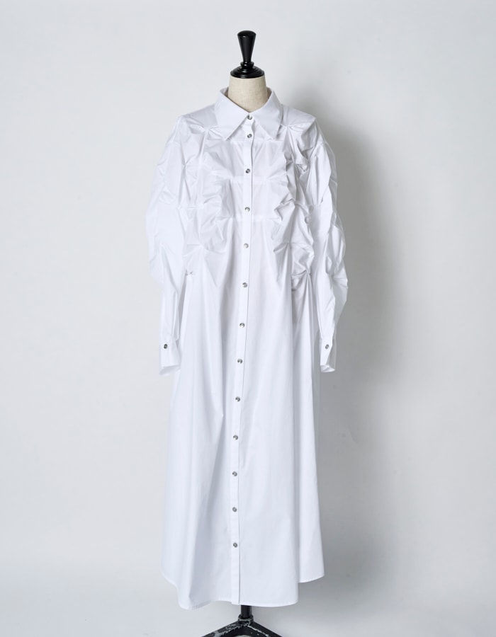 Snowflake Cotton Shirt Dress / white