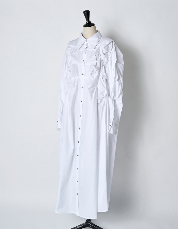 Snowflake Cotton Shirt Dress / white