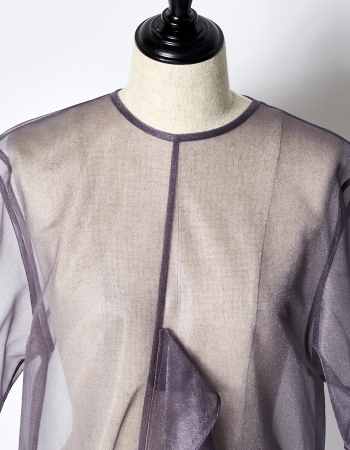 Moon Ruffle Sheer Tops / gray