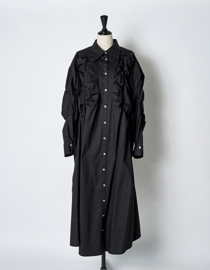 Snowflake Cotton Shirt Dress / black