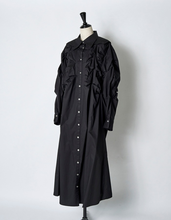 Snowflake Cotton Shirt Dress / black