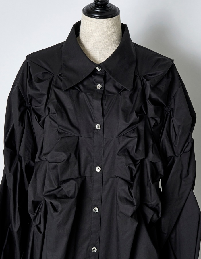 Snowflake Cotton Shirt Dress / black
