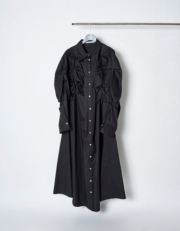 Snowflake Cotton Shirt Dress / black