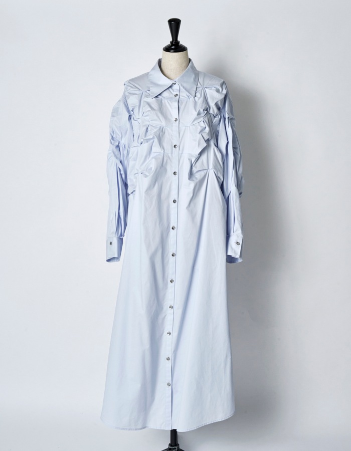 Snowflake Cotton Shirt Dress / sax