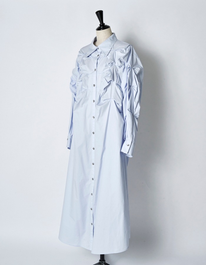 Snowflake Cotton Shirt Dress / sax