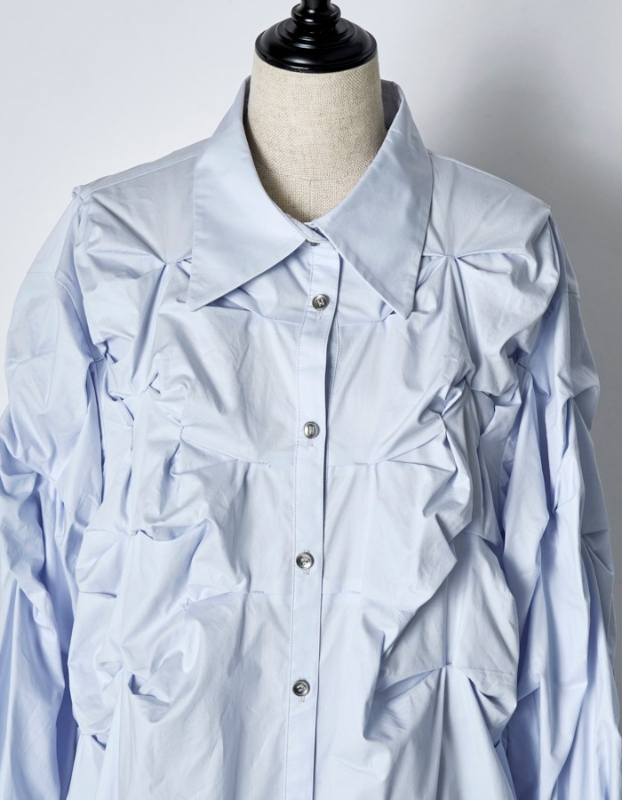 Snowflake Cotton Shirt Dress / sax