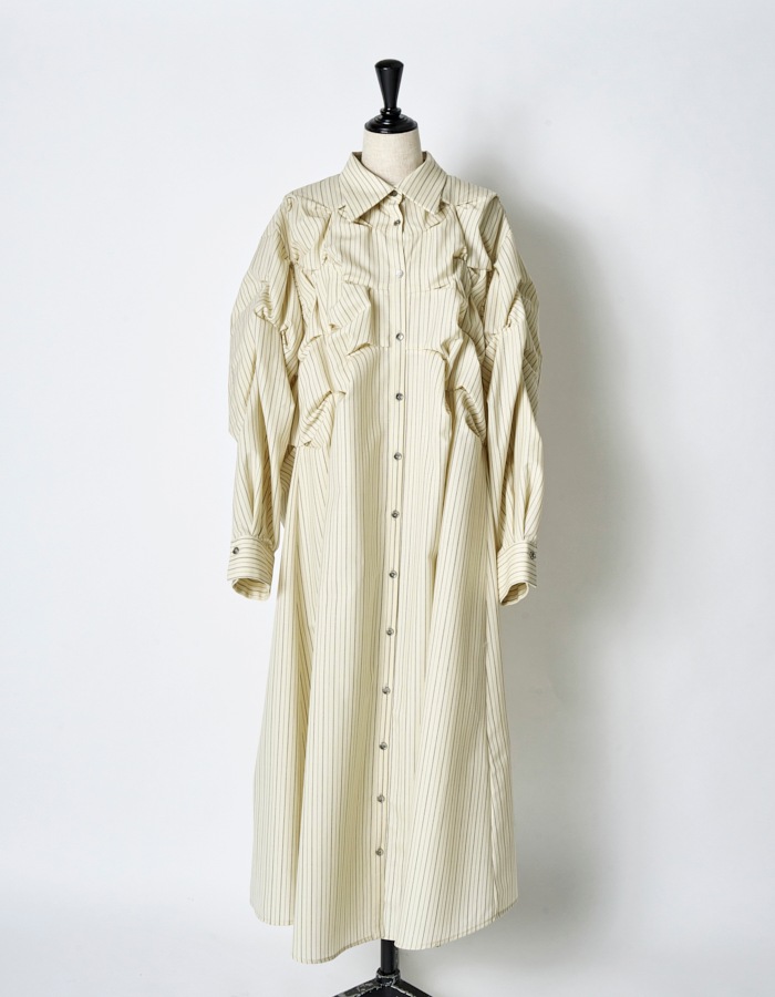 Snowflake Shirt Dress / ivory stripe