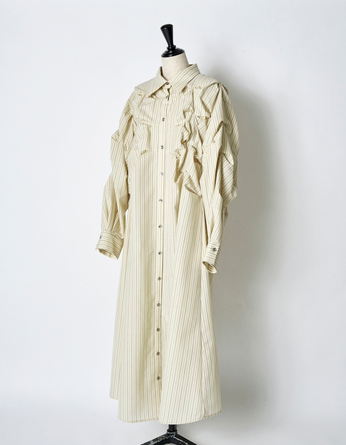 Snowflake Shirt Dress / ivory stripe