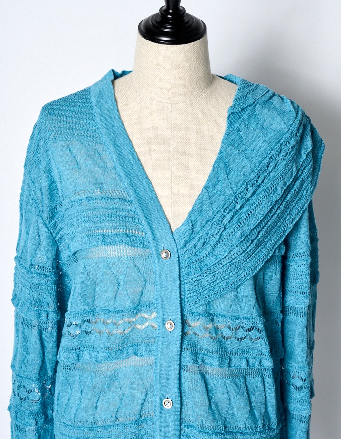 Lace Jacquard Knit Cardigan / blue | TOPS,KNIT | RUMCHE OFFICIAL 