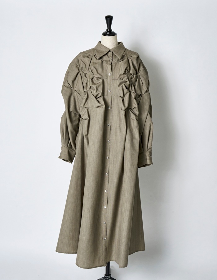 Snowflake Shirt Dress / beige check
