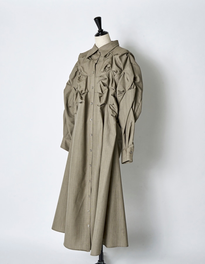 Snowflake Shirt Dress / beige check