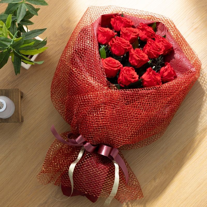 プリザーブドフラワー 『ローズブーケ－12本の赤い薔薇－』