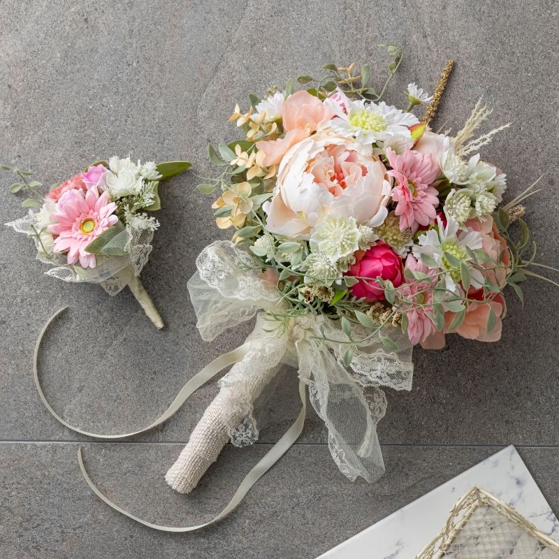 造花 『ニュアンスカラー ウエディングブーケ ＆ ブートニア』