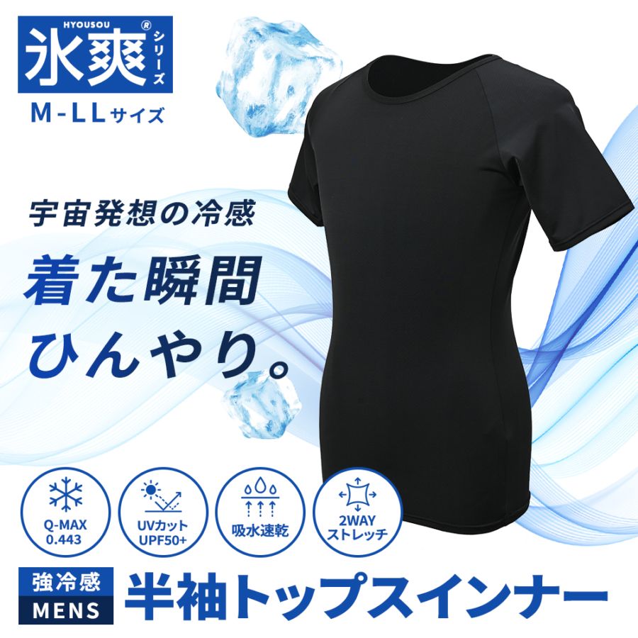 氷爽 PCM メンズ 半袖 トップス 強冷感 接触冷感 持続冷感 UVカット ストレッチ ワーク スポーツ PCM-M01